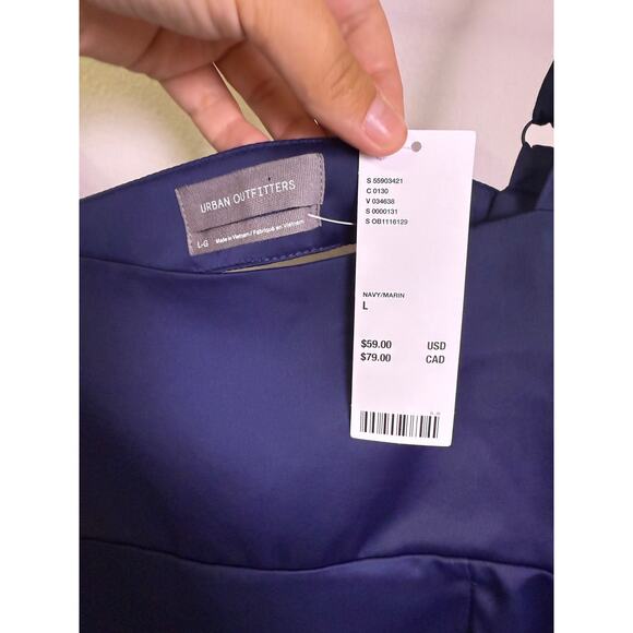 Urban Outfitters Navy Satin Mini Dress Slip L NWT Party Cocktail Holiday - Picture 3 of 4